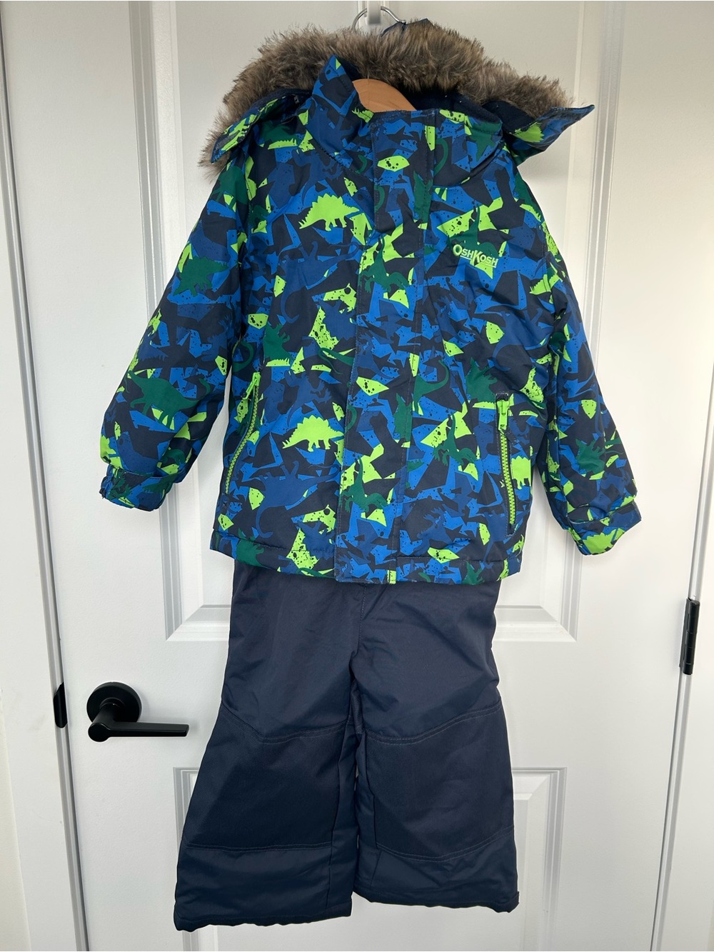 OshKosh Toddler Dinosaur Print Winter Jacket & Snow Pants - Navy/Green/Blue